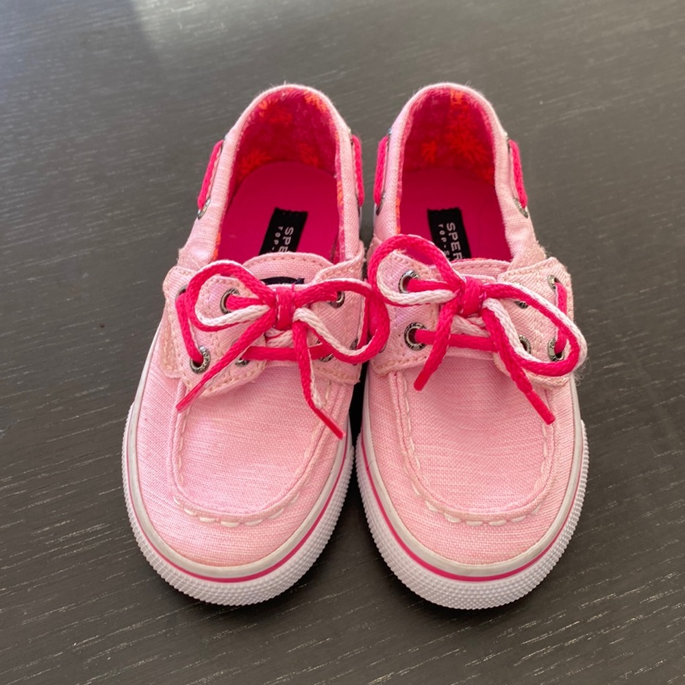 Like New Sperry Toddler Girl Pink Velcro Slip-On Shoes Size 7